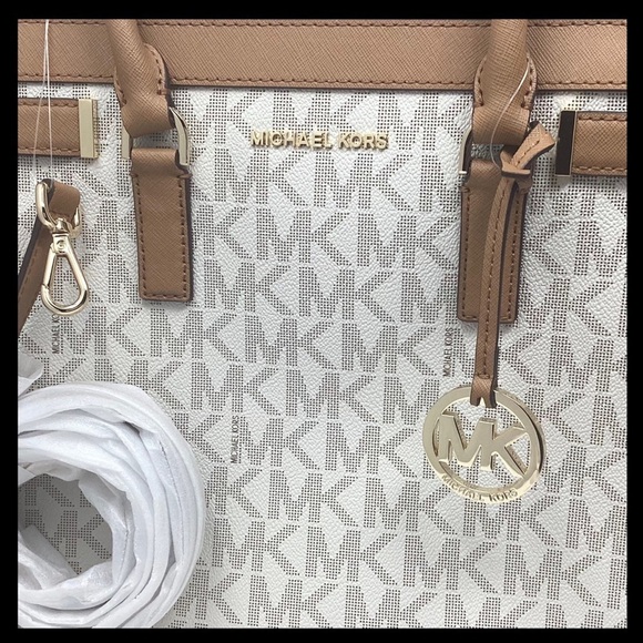 MICHAEL Kors Large Dillon Satchel Vanilla & Acorn Signature Mk - Picture 8 of 16